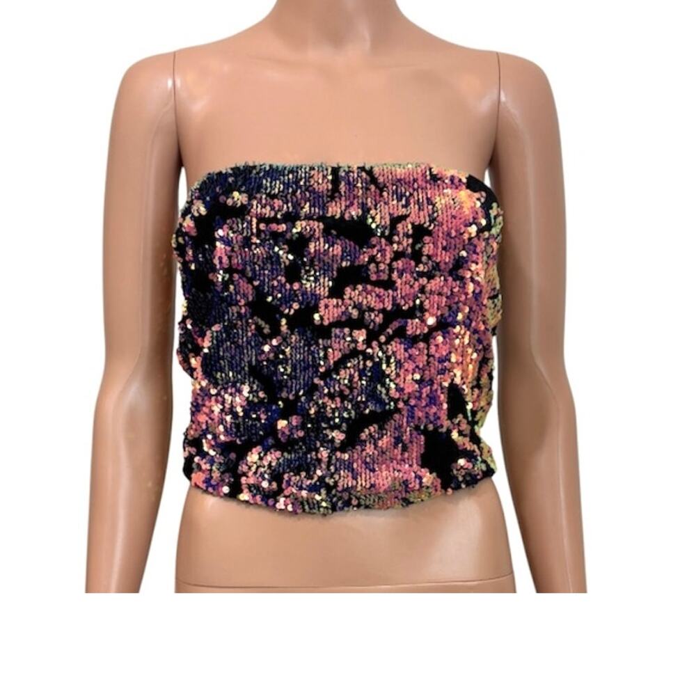 new Urban Outfitters medium multicolor sequin velvet tube top TS 3289